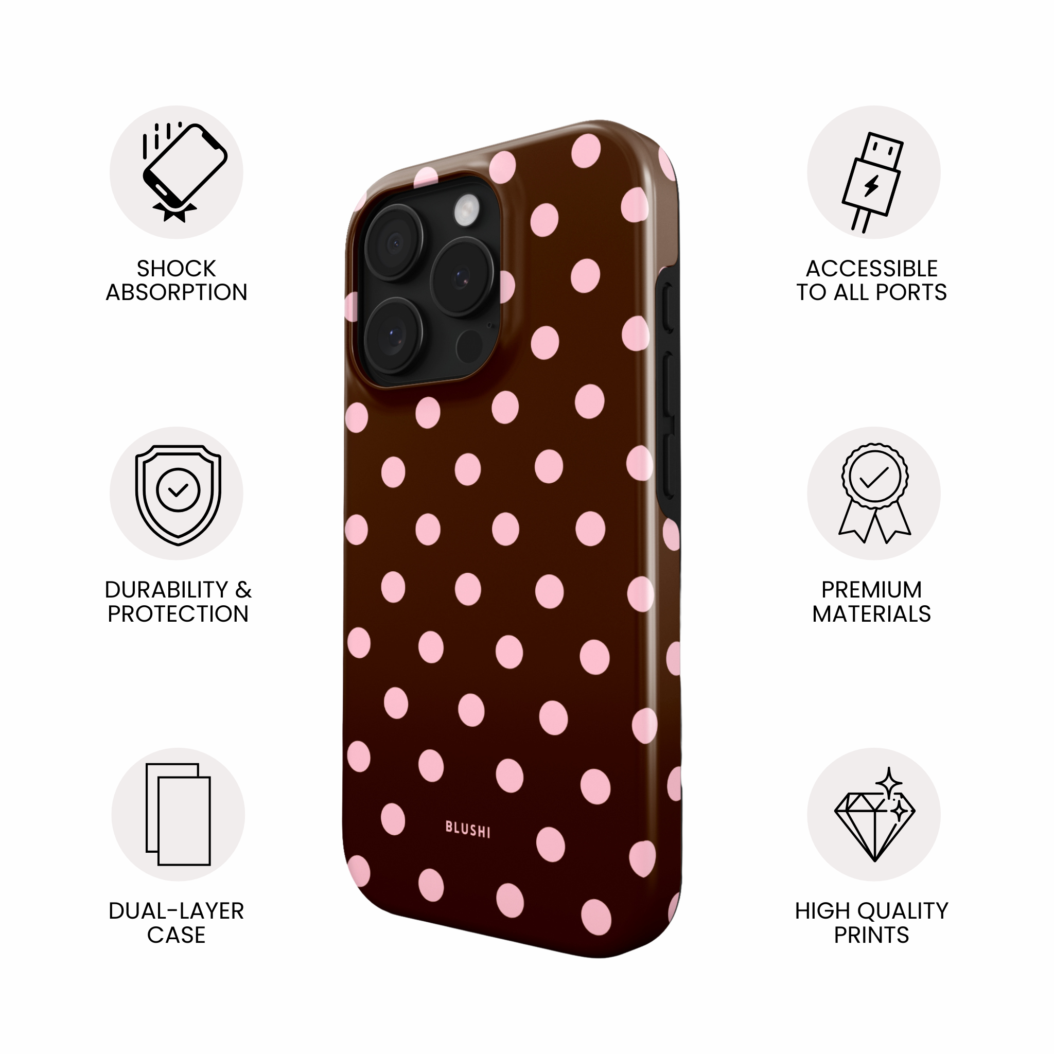 Polka Dot iPhone Case - Brown & Pink⎪MagSafe